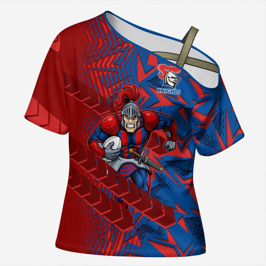 Newcastle Knights Rugby Cross Shoulder Shirt Fierce Mascot Geometric Tribal Art
