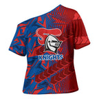 Newcastle Knights Rugby Cross Shoulder Shirt Fierce Mascot Geometric Tribal Art