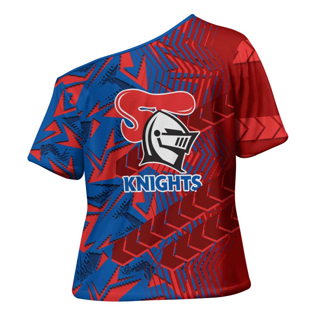 Newcastle Knights Rugby Cross Shoulder Shirt Fierce Mascot Geometric Tribal Art