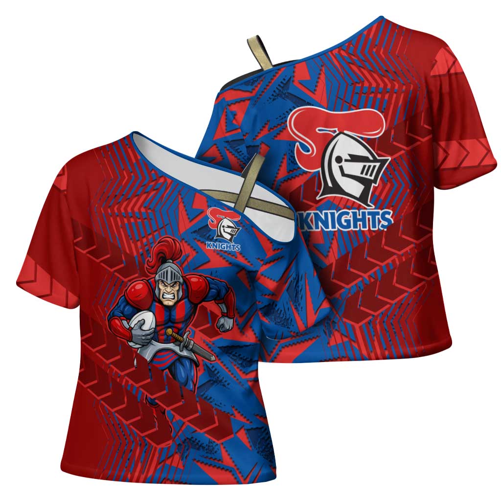 Newcastle Knights Rugby Cross Shoulder Shirt Fierce Mascot Geometric Tribal Art
