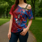 Newcastle Knights Rugby Cross Shoulder Shirt Fierce Mascot Geometric Tribal Art