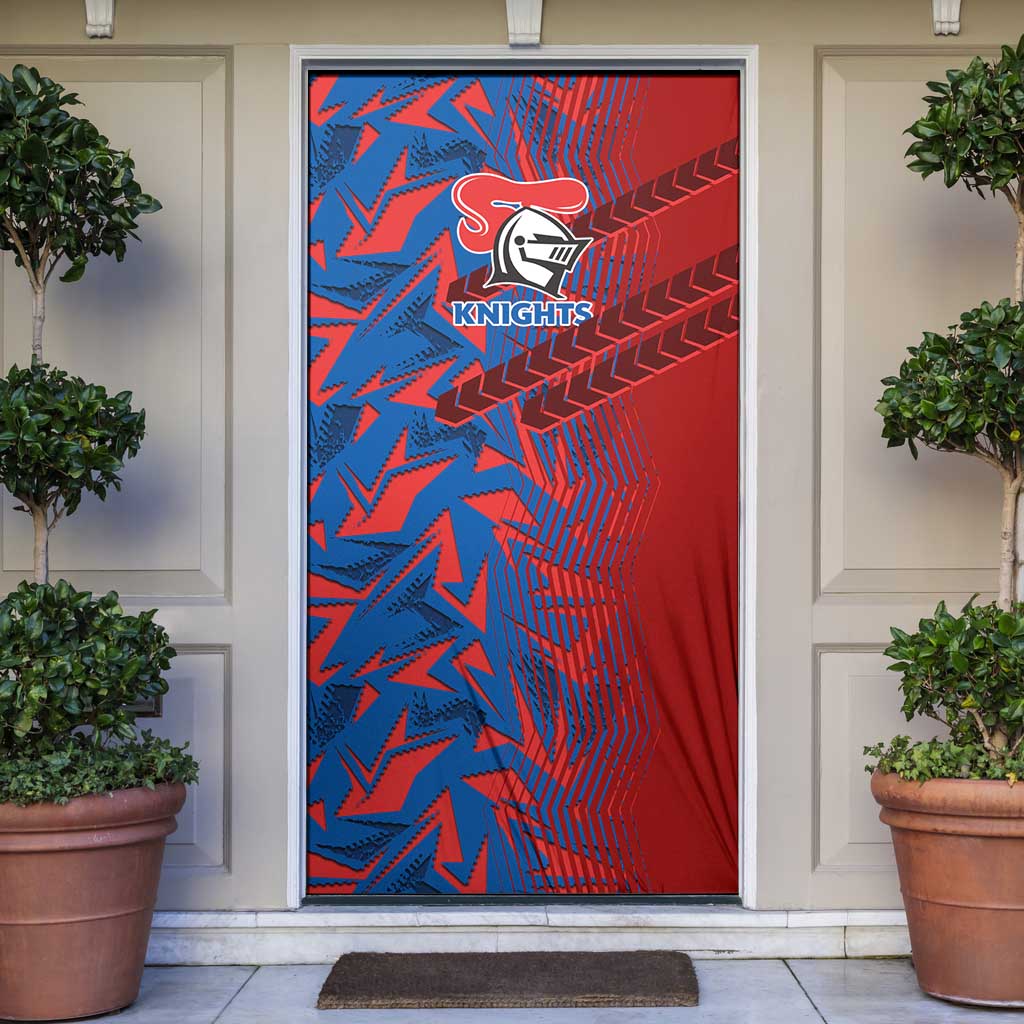 Newcastle Knights Rugby Door Cover Fierce Mascot Geometric Tribal Art