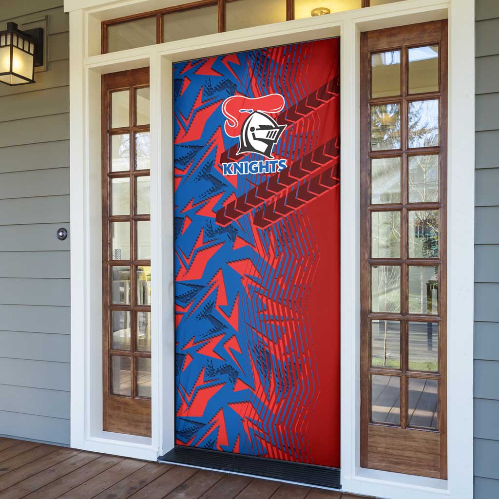 Newcastle Knights Rugby Door Cover Fierce Mascot Geometric Tribal Art