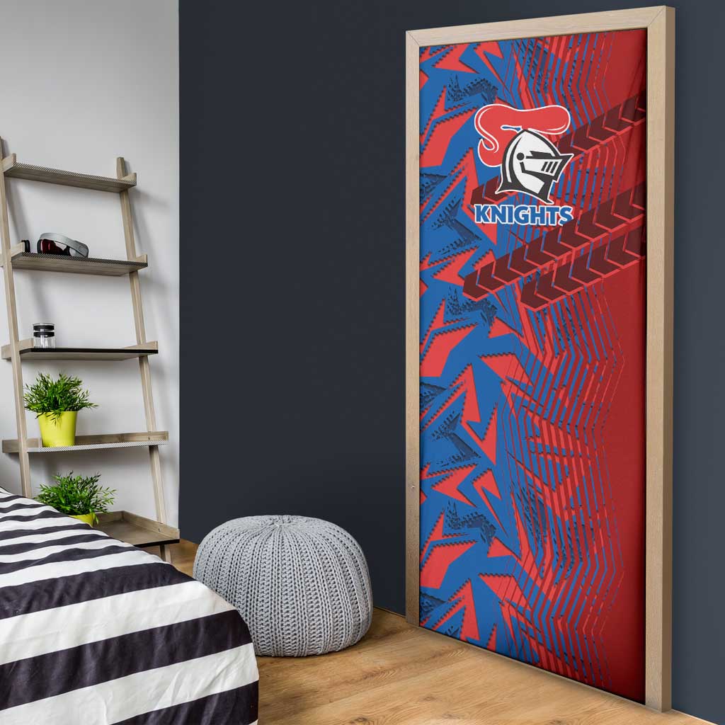 Newcastle Knights Rugby Door Cover Fierce Mascot Geometric Tribal Art