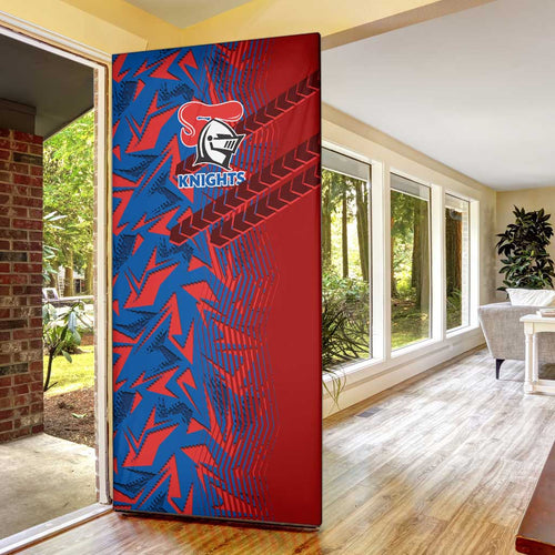 Newcastle Knights Rugby Door Cover Fierce Mascot Geometric Tribal Art