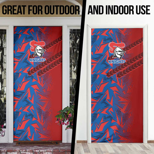 Newcastle Knights Rugby Door Cover Fierce Mascot Geometric Tribal Art