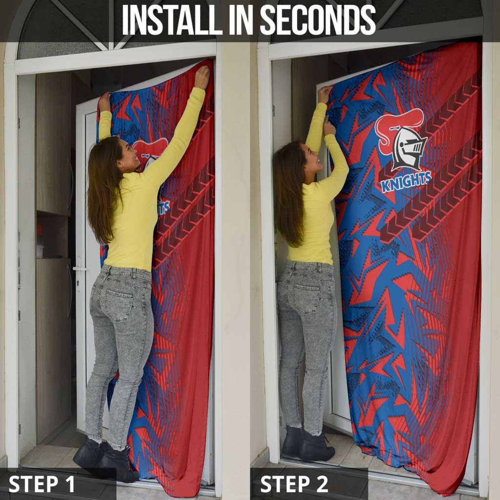 Newcastle Knights Rugby Door Cover Fierce Mascot Geometric Tribal Art