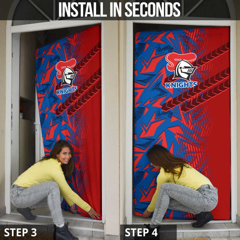 Newcastle Knights Rugby Door Cover Fierce Mascot Geometric Tribal Art