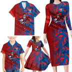 Newcastle Knights Rugby Family Matching Long Sleeve Bodycon Dress and Hawaiian Shirt Fierce Mascot Geometric Tribal Art
