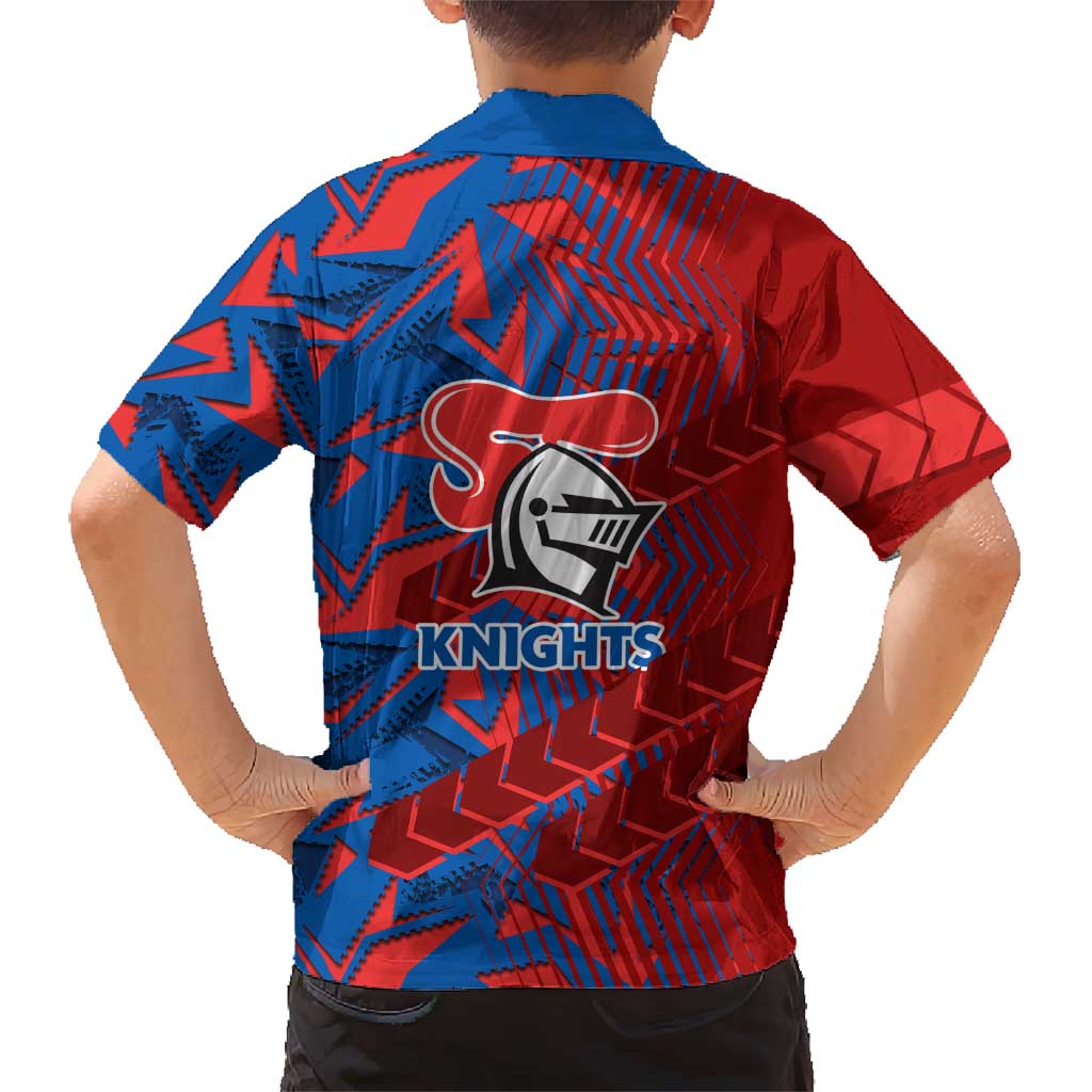 Newcastle Knights Rugby Family Matching Long Sleeve Bodycon Dress and Hawaiian Shirt Fierce Mascot Geometric Tribal Art