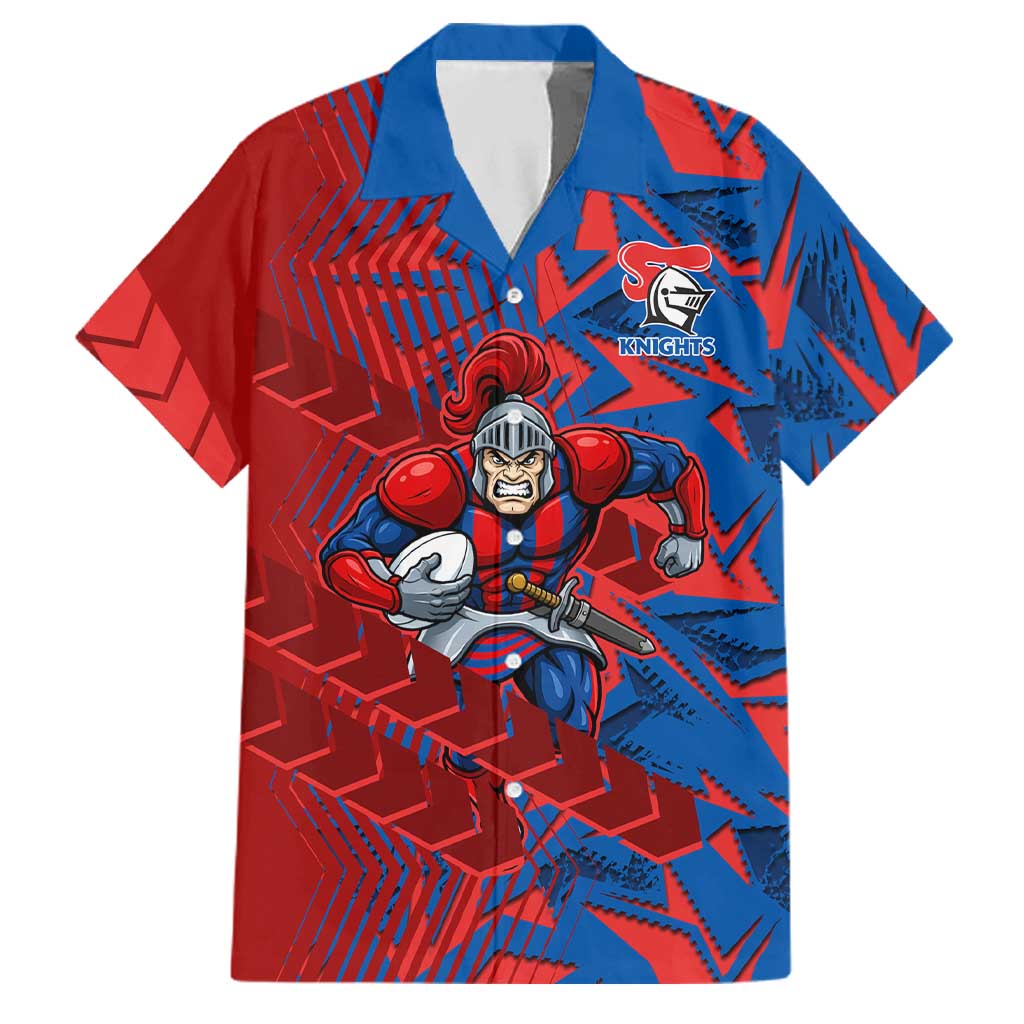 Newcastle Knights Rugby Family Matching Long Sleeve Bodycon Dress and Hawaiian Shirt Fierce Mascot Geometric Tribal Art