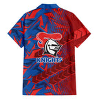 Newcastle Knights Rugby Family Matching Long Sleeve Bodycon Dress and Hawaiian Shirt Fierce Mascot Geometric Tribal Art