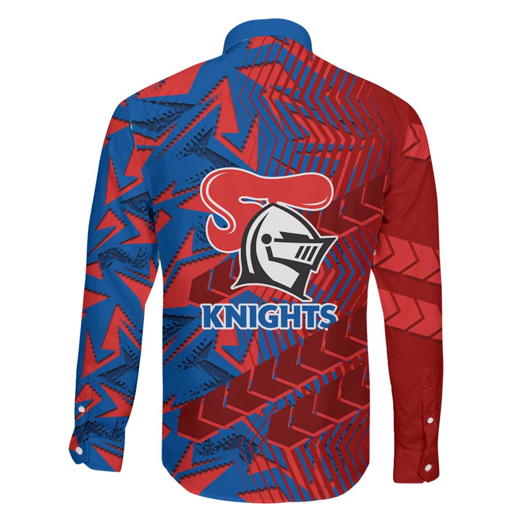Newcastle Knights Rugby Family Matching Long Sleeve Bodycon Dress and Hawaiian Shirt Fierce Mascot Geometric Tribal Art