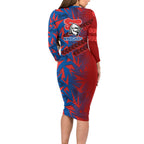 Newcastle Knights Rugby Family Matching Long Sleeve Bodycon Dress and Hawaiian Shirt Fierce Mascot Geometric Tribal Art