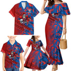 Newcastle Knights Rugby Family Matching Mermaid Dress and Hawaiian Shirt Fierce Mascot Geometric Tribal Art