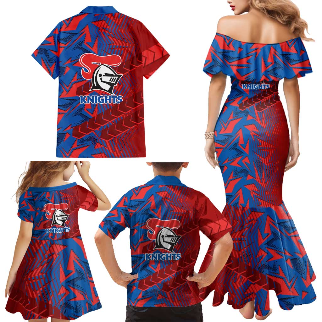Newcastle Knights Rugby Family Matching Mermaid Dress and Hawaiian Shirt Fierce Mascot Geometric Tribal Art