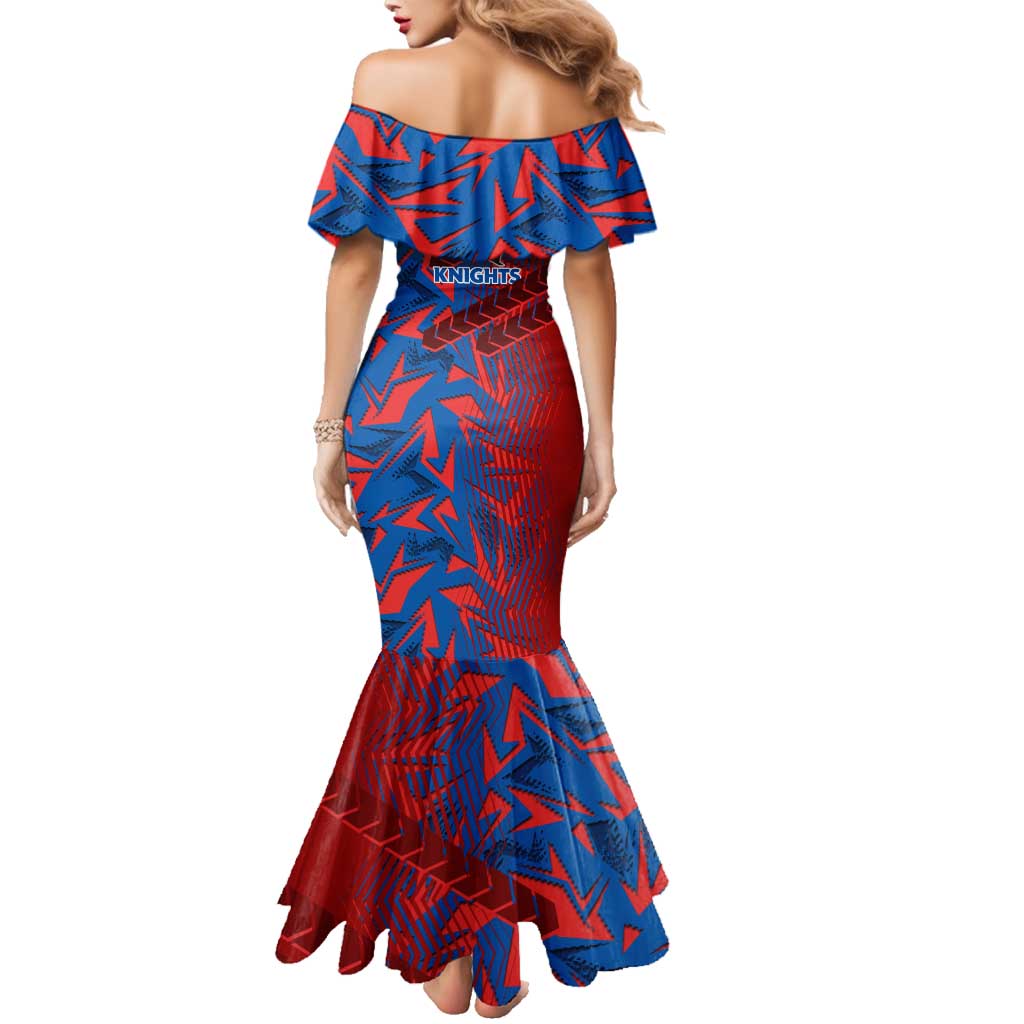 Newcastle Knights Rugby Family Matching Mermaid Dress and Hawaiian Shirt Fierce Mascot Geometric Tribal Art