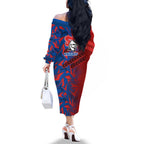 Newcastle Knights Rugby Family Matching Off The Shoulder Long Sleeve Dress and Hawaiian Shirt Fierce Mascot Geometric Tribal Art