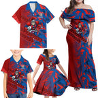 Newcastle Knights Rugby Family Matching Off Shoulder Maxi Dress and Hawaiian Shirt Fierce Mascot Geometric Tribal Art