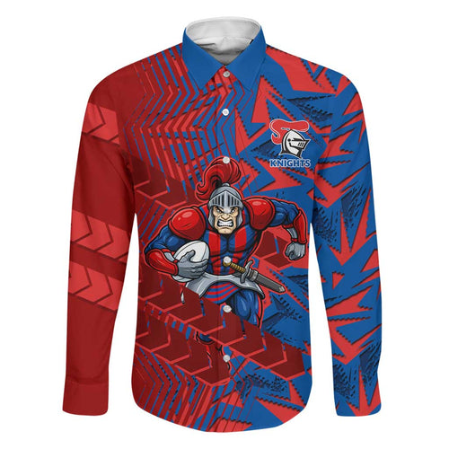Newcastle Knights Rugby Family Matching Off Shoulder Short Dress and Hawaiian Shirt Fierce Mascot Geometric Tribal Art