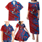 Newcastle Knights Rugby Family Matching Puletasi and Hawaiian Shirt Fierce Mascot Geometric Tribal Art