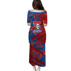 Newcastle Knights Rugby Family Matching Puletasi and Hawaiian Shirt Fierce Mascot Geometric Tribal Art