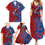 Newcastle Knights Rugby Family Matching Summer Maxi Dress and Hawaiian Shirt Fierce Mascot Geometric Tribal Art
