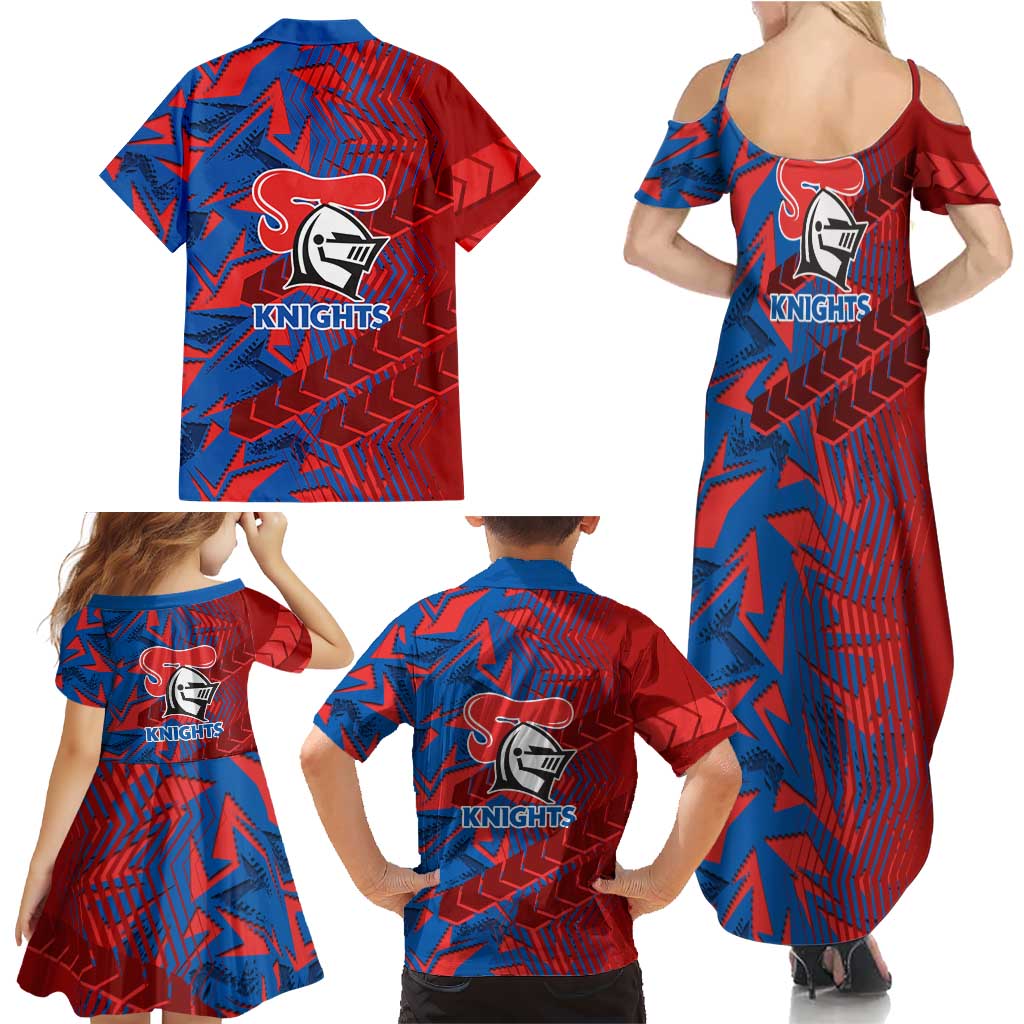Newcastle Knights Rugby Family Matching Summer Maxi Dress and Hawaiian Shirt Fierce Mascot Geometric Tribal Art