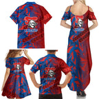 Newcastle Knights Rugby Family Matching Summer Maxi Dress and Hawaiian Shirt Fierce Mascot Geometric Tribal Art