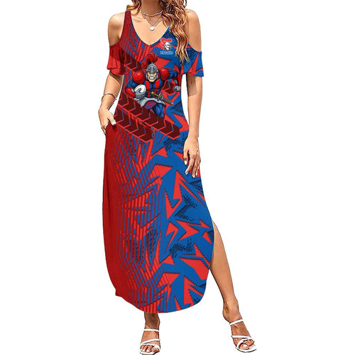 Newcastle Knights Rugby Family Matching Summer Maxi Dress and Hawaiian Shirt Fierce Mascot Geometric Tribal Art