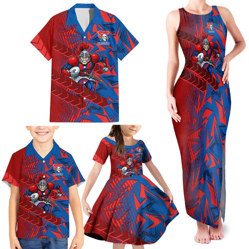 Newcastle Knights Rugby Family Matching Tank Maxi Dress and Hawaiian Shirt Fierce Mascot Geometric Tribal Art