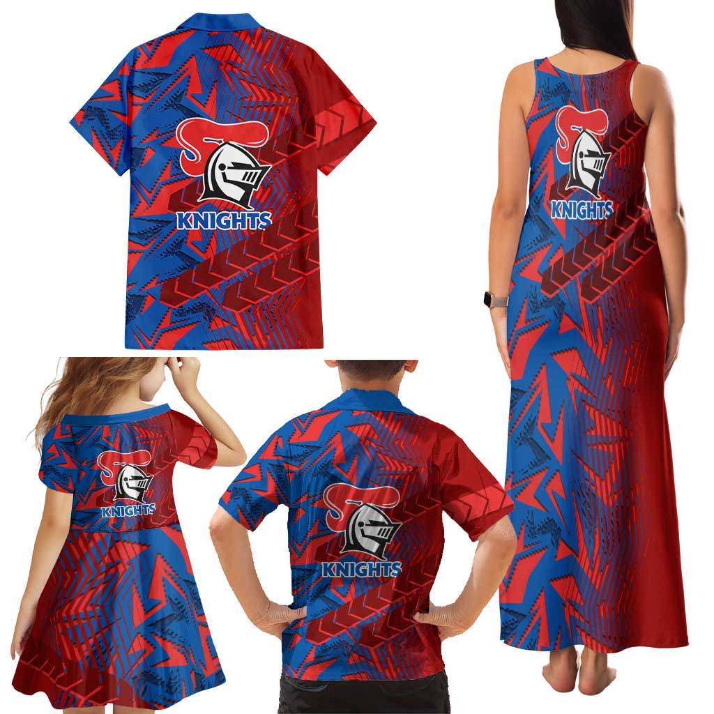 Newcastle Knights Rugby Family Matching Tank Maxi Dress and Hawaiian Shirt Fierce Mascot Geometric Tribal Art