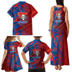 Newcastle Knights Rugby Family Matching Tank Maxi Dress and Hawaiian Shirt Fierce Mascot Geometric Tribal Art