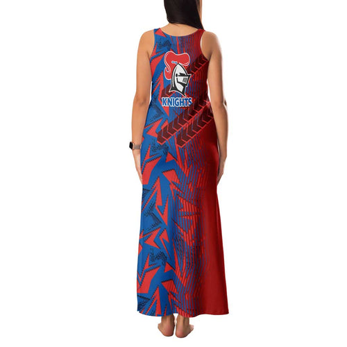 Newcastle Knights Rugby Family Matching Tank Maxi Dress and Hawaiian Shirt Fierce Mascot Geometric Tribal Art