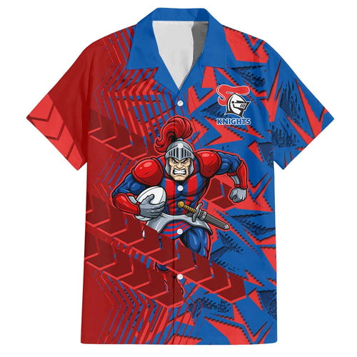 Newcastle Knights Rugby Hawaiian Shirt Fierce Mascot Geometric Tribal Art