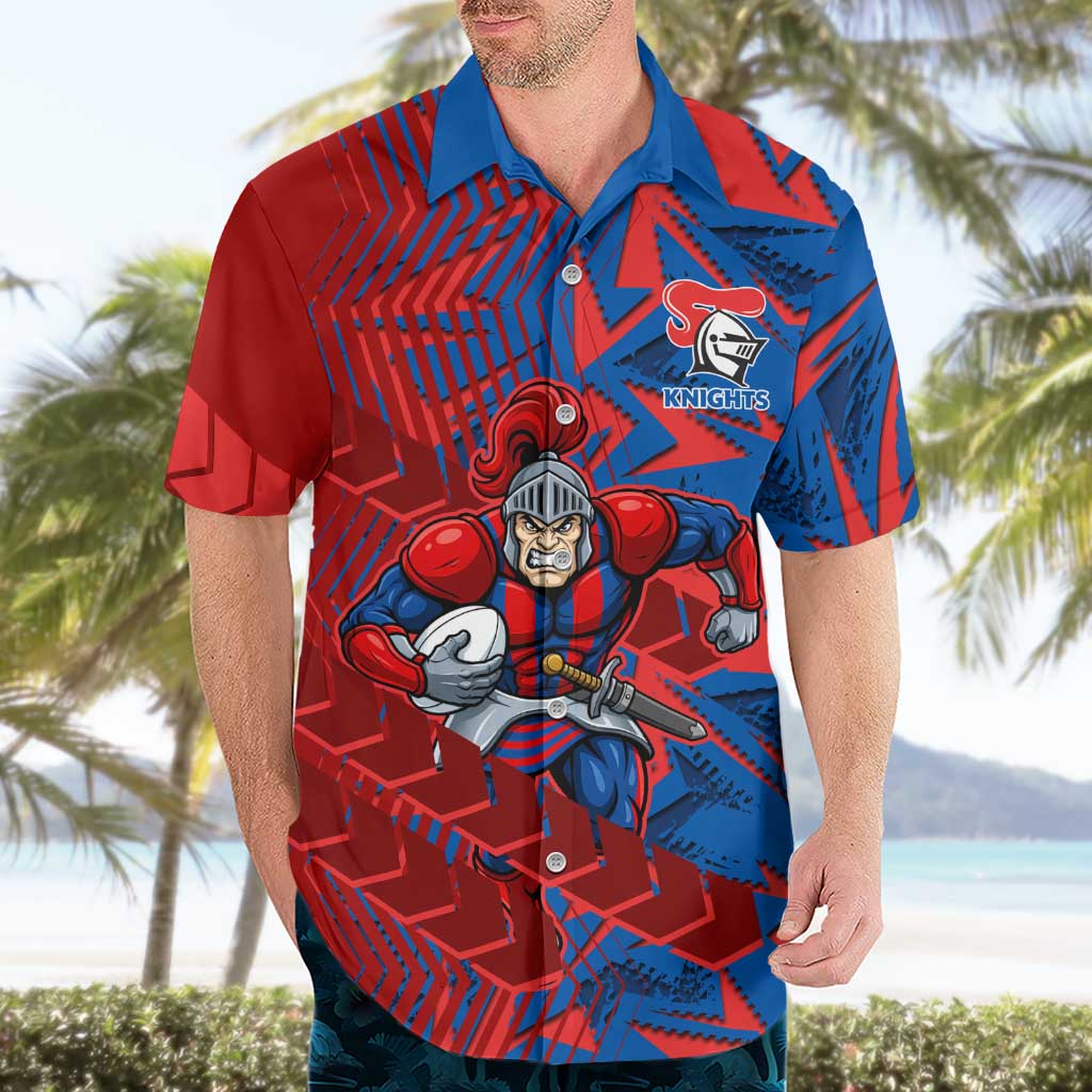 Newcastle Knights Rugby Hawaiian Shirt Fierce Mascot Geometric Tribal Art