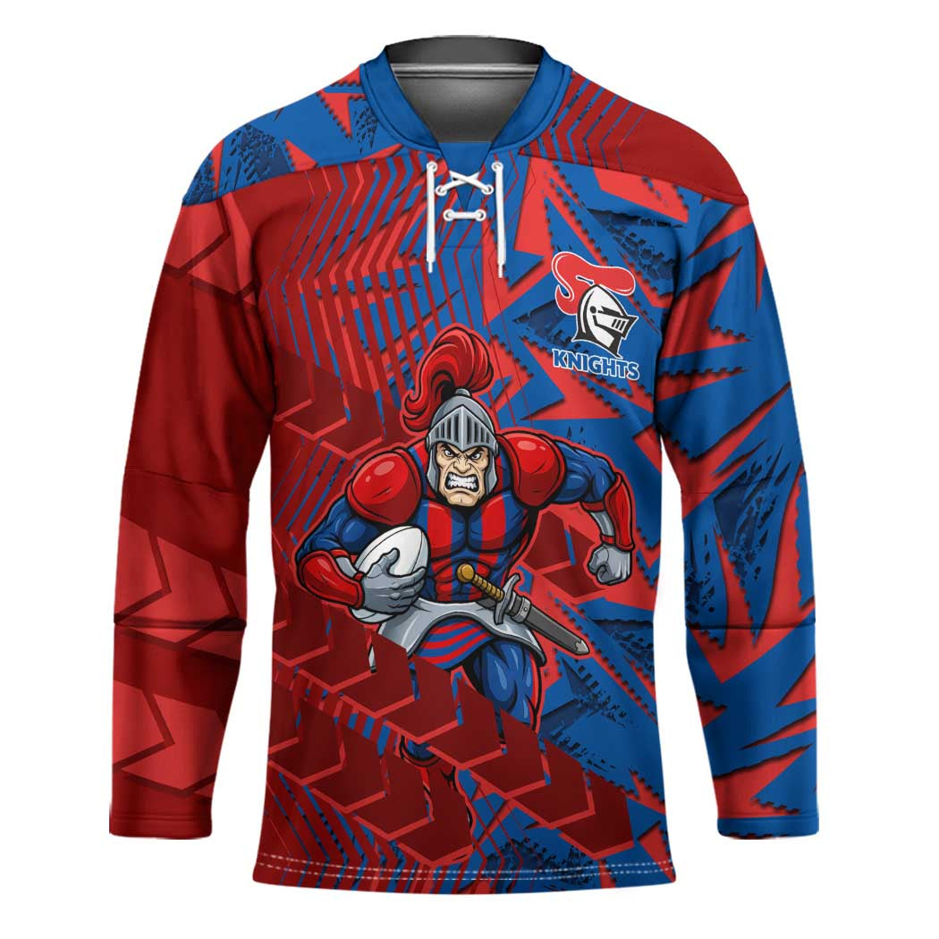 Newcastle Knights Rugby Hockey Jersey Fierce Mascot Geometric Tribal Art