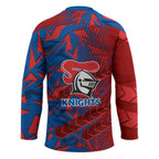 Newcastle Knights Rugby Hockey Jersey Fierce Mascot Geometric Tribal Art
