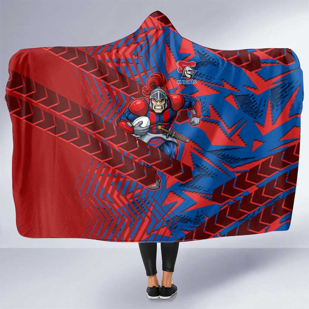Newcastle Knights Rugby Hooded Blanket Fierce Mascot Geometric Tribal Art