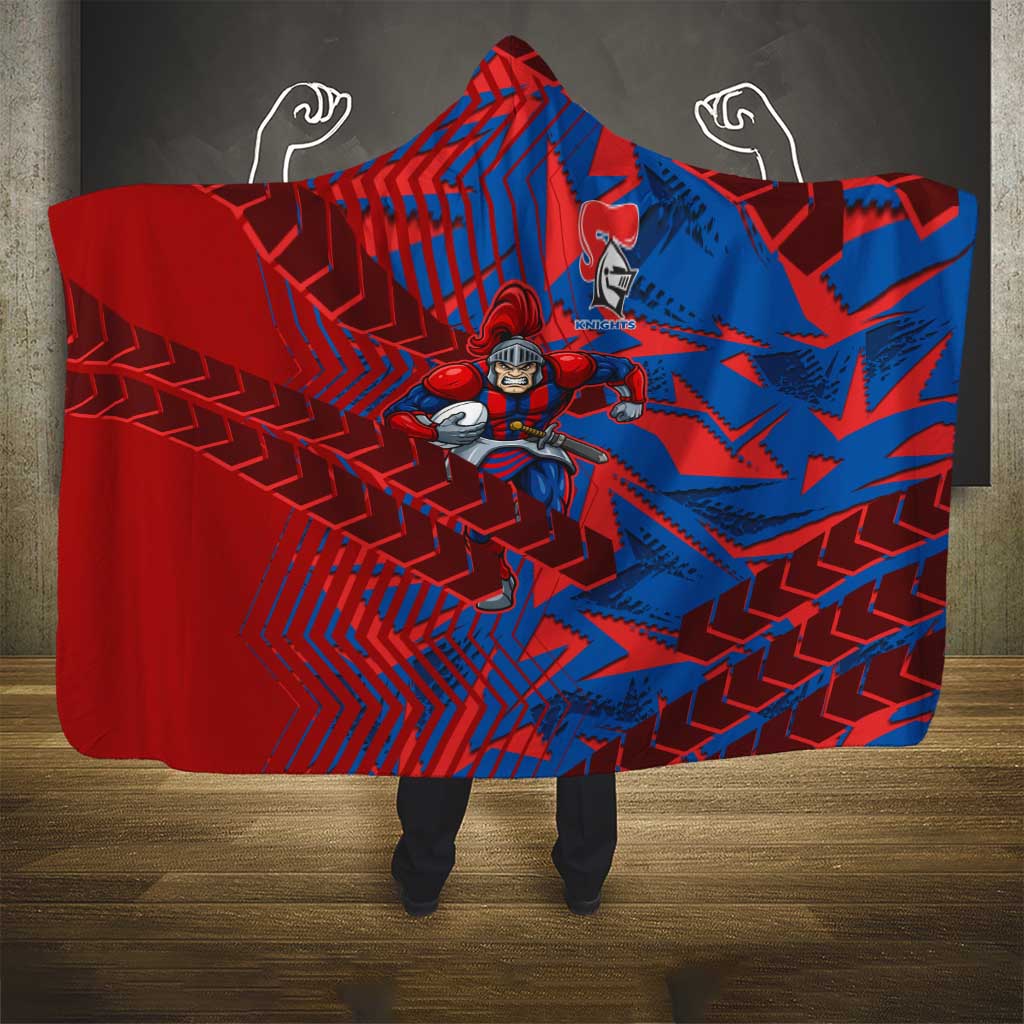Newcastle Knights Rugby Hooded Blanket Fierce Mascot Geometric Tribal Art