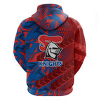 Newcastle Knights Rugby Hoodie Fierce Mascot Geometric Tribal Art