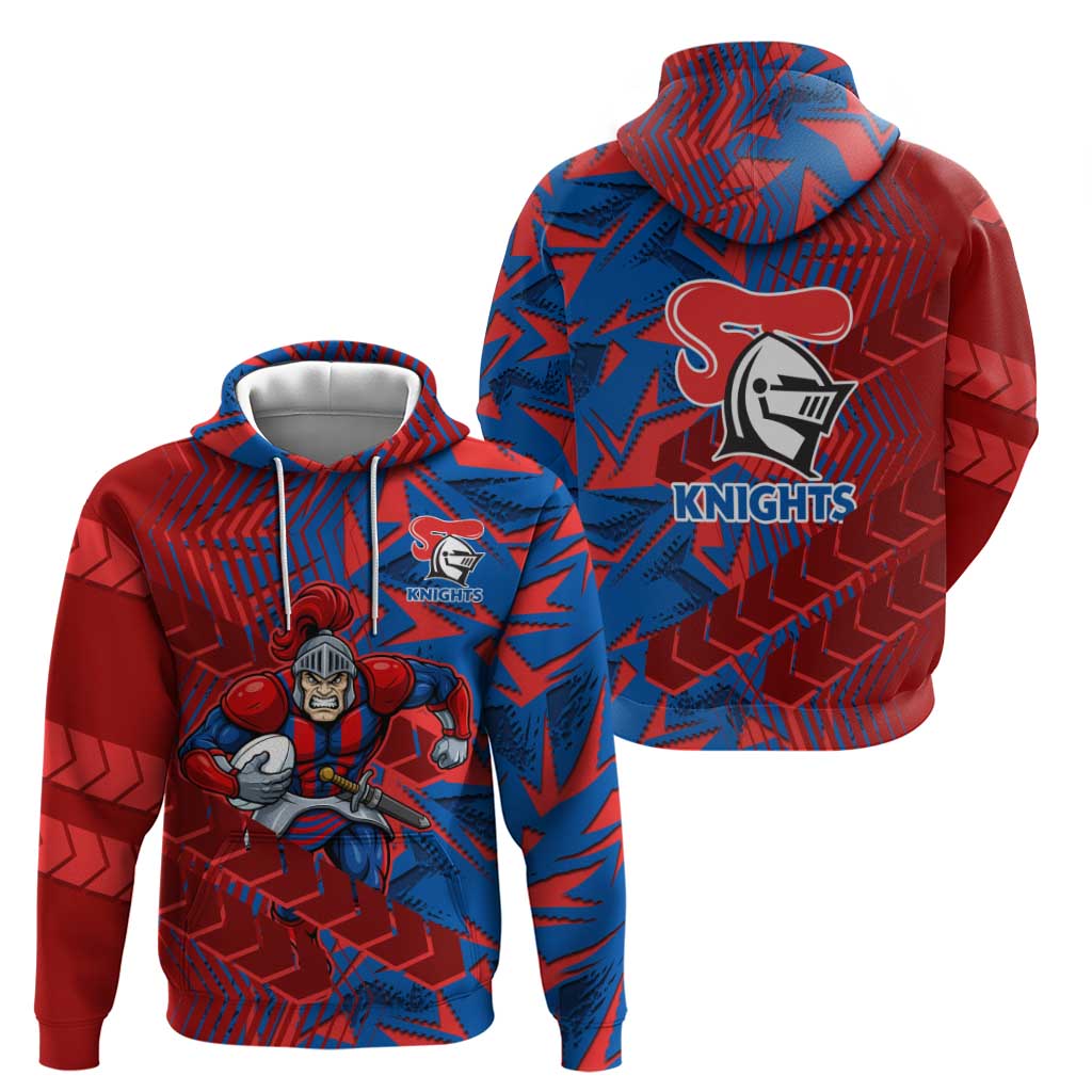 Newcastle Knights Rugby Hoodie Fierce Mascot Geometric Tribal Art