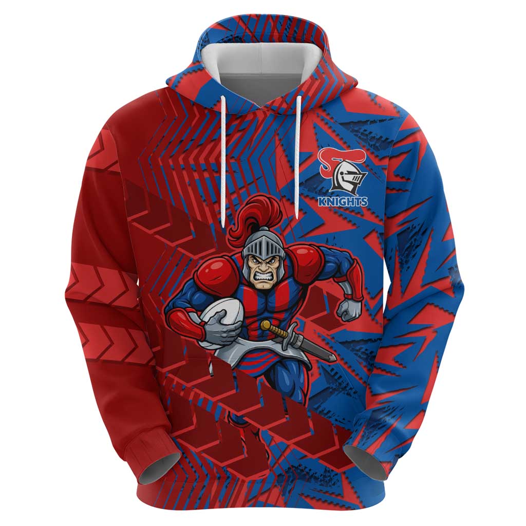 Newcastle Knights Rugby Hoodie Fierce Mascot Geometric Tribal Art