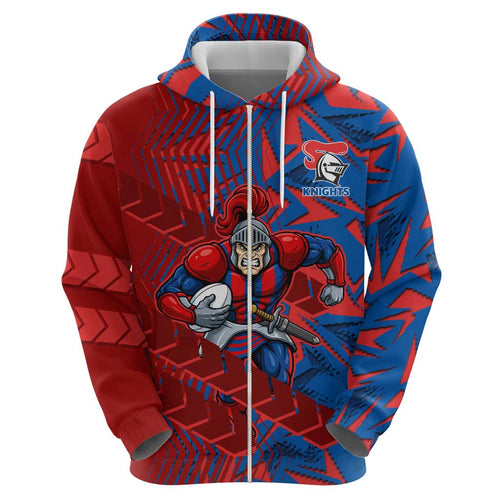 Newcastle Knights Rugby Hoodie Fierce Mascot Geometric Tribal Art