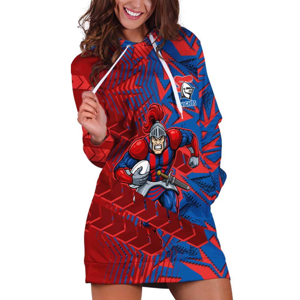 Newcastle Knights Rugby Hoodie Dress Fierce Mascot Geometric Tribal Art
