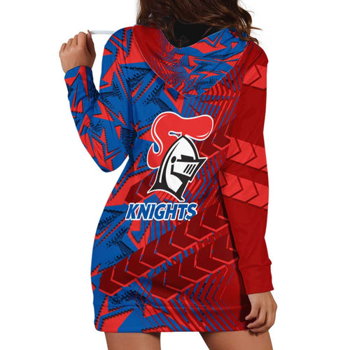 Newcastle Knights Rugby Hoodie Dress Fierce Mascot Geometric Tribal Art