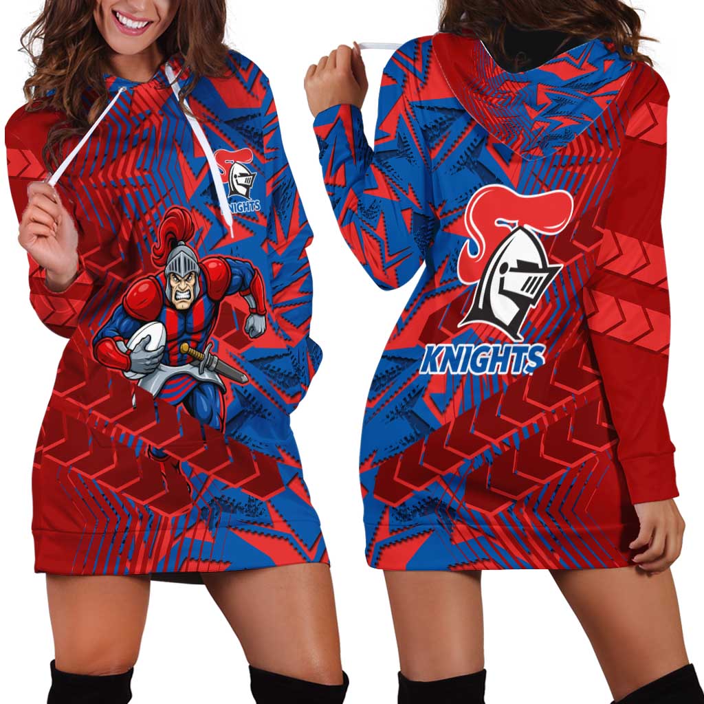 Newcastle Knights Rugby Hoodie Dress Fierce Mascot Geometric Tribal Art