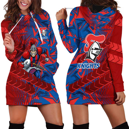Newcastle Knights Rugby Hoodie Dress Fierce Mascot Geometric Tribal Art