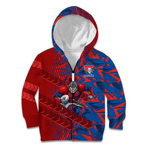 Newcastle Knights Rugby Kid Hoodie Fierce Mascot Geometric Tribal Art