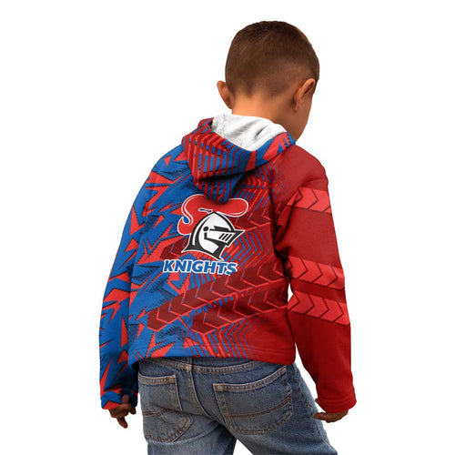 Newcastle Knights Rugby Kid Hoodie Fierce Mascot Geometric Tribal Art